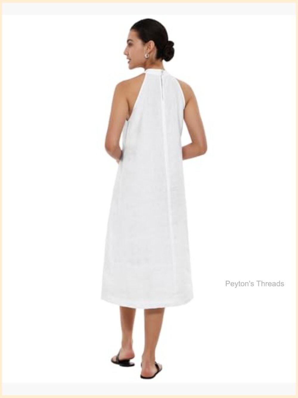 100% Linen Halter Neck A-Line Midi Sundress Sleeveless - Picture 4 of 7